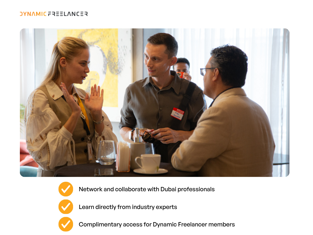 Independent professionals networking at a Dynamic Freelancer Business Social event in Dubai